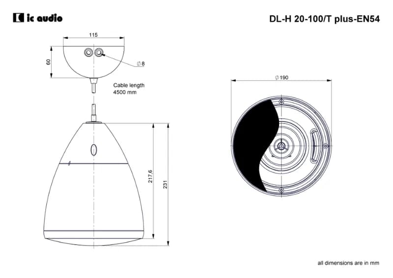 Boxă suspendată ic audio DL-H 20-100/T plus white-EN54 thumbnail 3