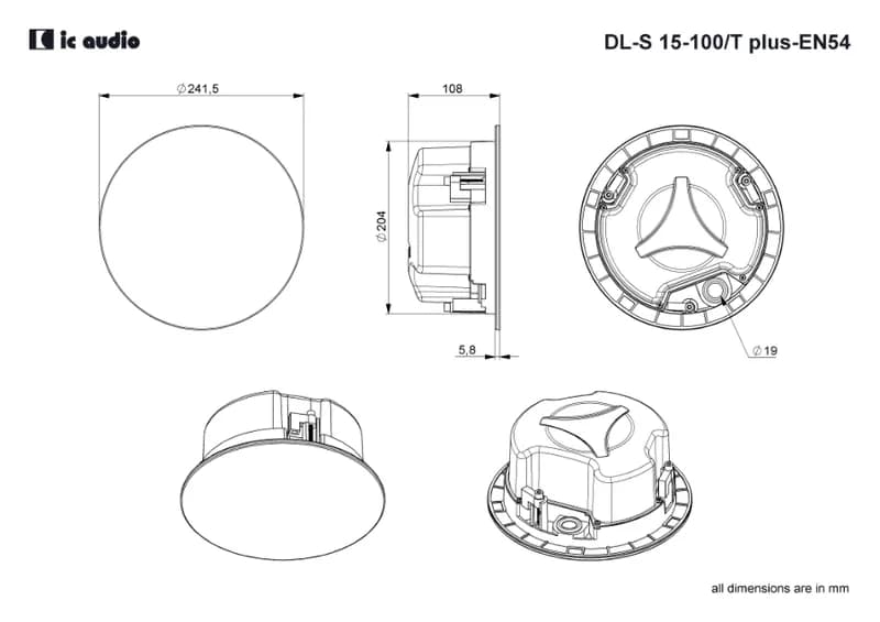 Boxă de plafon Bassreflex ic audio DL-S 15-100/T plus white-EN54 thumbnail 5