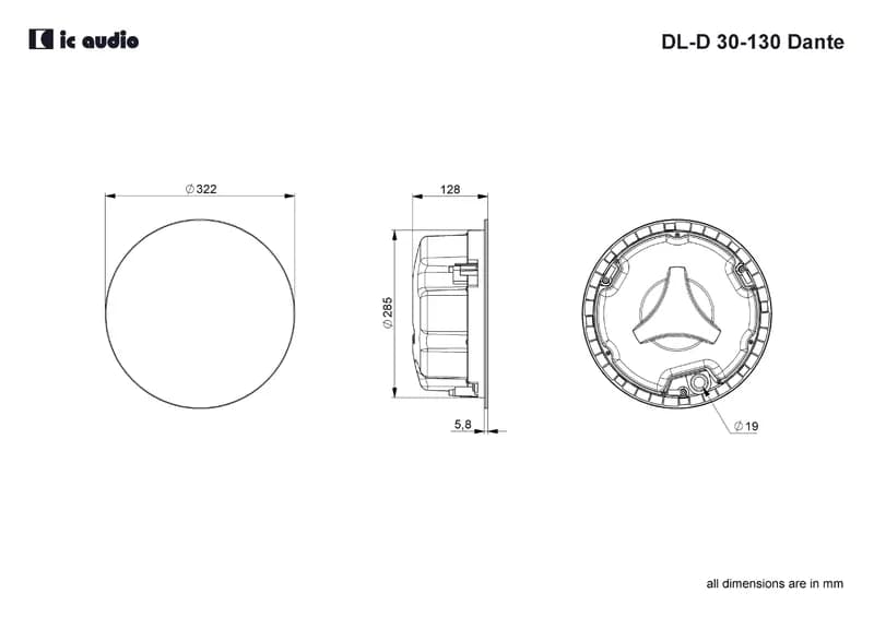 Bassreflex ceiling speaker ic audio DL-D 30-130 white Dante thumbnail 2